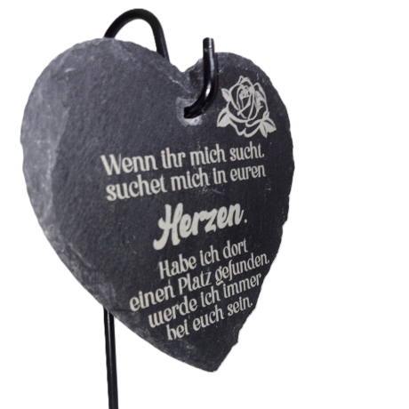 Schieferherz, Gedenktafel, Grabdekoration, Trauerdeko