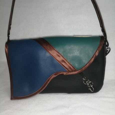 Handtasche blau grün  klein Unikat Schultertasche Handarbeit 