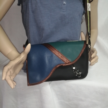 Handtasche blau grün  klein Unikat Schultertasche Handarbeit 