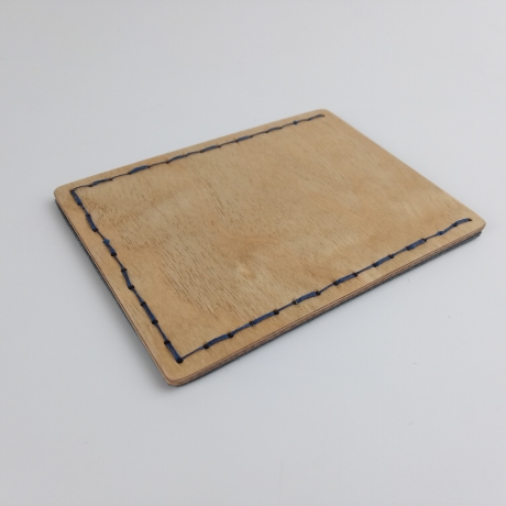 #2 Holzportmonnaie Sperrholz Leder blau (Wallet Plywood Leather)