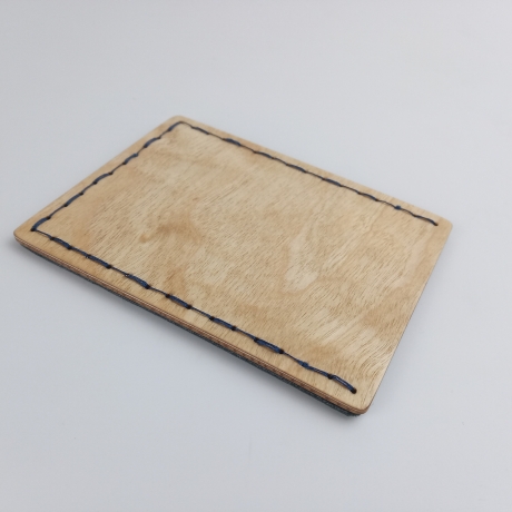#2 Holzportmonnaie Sperrholz Leder blau (Wallet Plywood Leather)