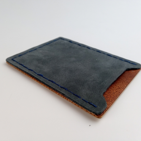 #2 Holzportmonnaie Sperrholz Leder blau (Wallet Plywood Leather)