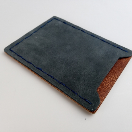 #2 Holzportmonnaie Sperrholz Leder blau (Wallet Plywood Leather)