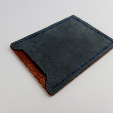 #2 Holzportmonnaie Sperrholz Leder blau (Wallet Plywood Leather)