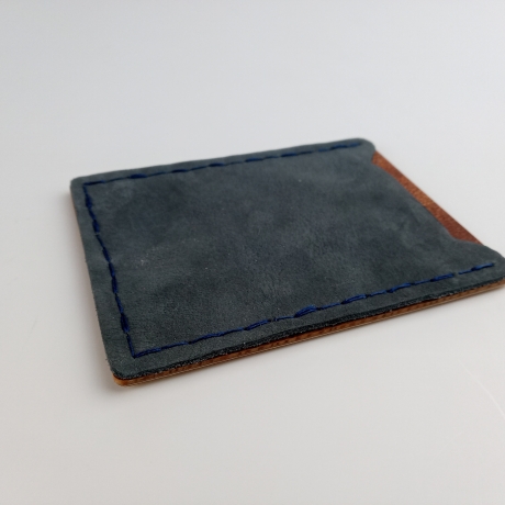 #2 Holzportmonnaie Sperrholz Leder blau (Wallet Plywood Leather)