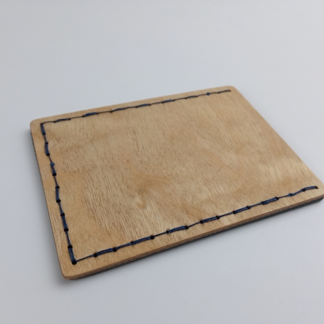 #2 Holzportmonnaie Sperrholz Leder blau (Wallet Plywood Leather)