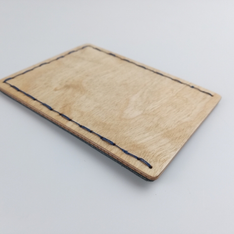 #2 Holzportmonnaie Sperrholz Leder blau (Wallet Plywood Leather)
