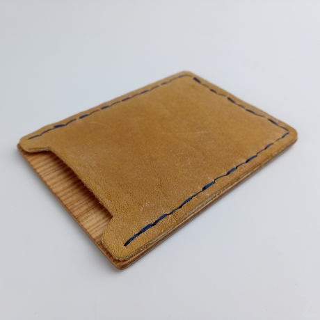 #5 Holzportmonnaie Sperrholz Leder Gelb Wallet Leather Upcycling