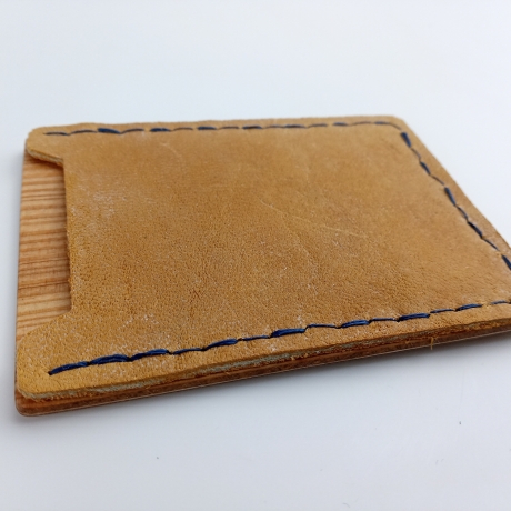 #5 Holzportmonnaie Sperrholz Leder Gelb Wallet Leather Upcycling