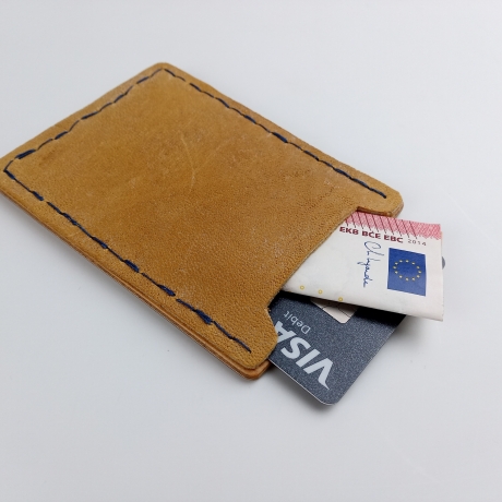 #5 Holzportmonnaie Sperrholz Leder Gelb Wallet Leather Upcycling