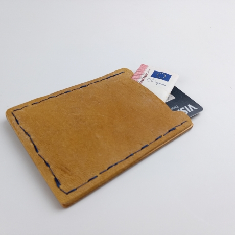 #5 Holzportmonnaie Sperrholz Leder Gelb Wallet Leather Upcycling