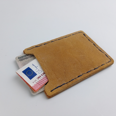 #5 Holzportmonnaie Sperrholz Leder Gelb Wallet Leather Upcycling