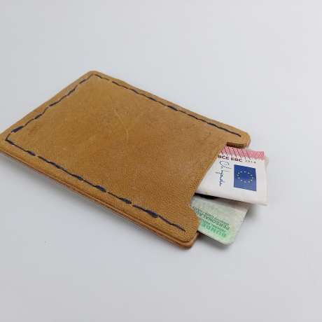 #5 Holzportmonnaie Sperrholz Leder Gelb Wallet Leather Upcycling