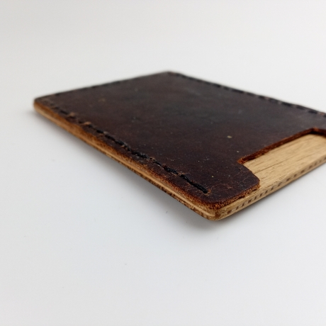 #10 Holzportmonnaie Sperrholz Leder Braun Leatherwallet Upcycling