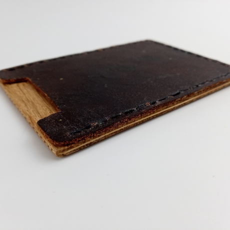 #10 Holzportmonnaie Sperrholz Leder Braun Leatherwallet Upcycling