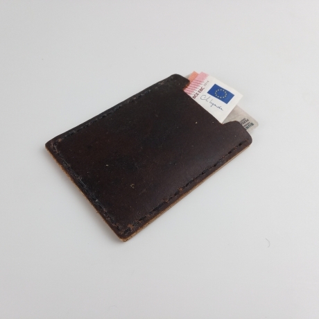 #10 Holzportmonnaie Sperrholz Leder Braun Leatherwallet Upcycling