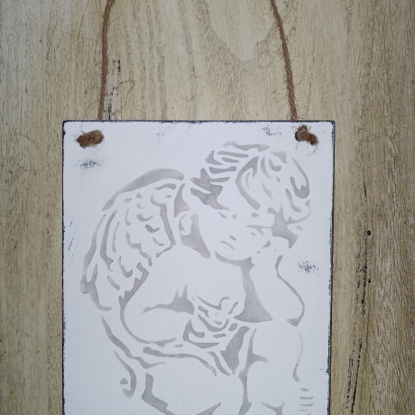 Dekoschild shabby, mit Engelsmotiv, upcycled