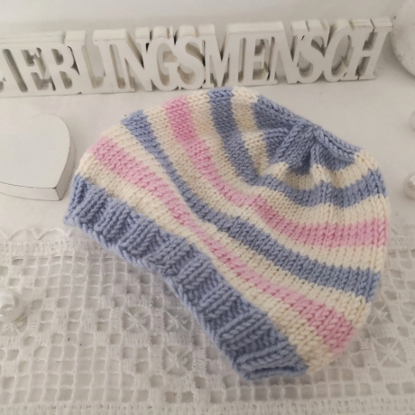 Babymütze gestrickt 0-3 Monate Erstlingsmütze Merinowolle