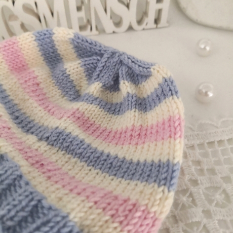 Babymütze gestrickt 0-3 Monate Erstlingsmütze Merinowolle