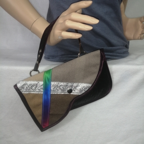 Handtasche Clutch schwarz braun Unikat Handytasche Kunstleder 