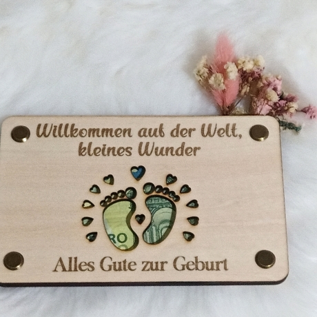 Geschenkkarte aus Holz zur Geburt
