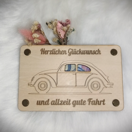 Geschenkkarte aus Holz zum Führerschein