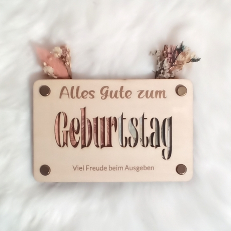 Geschenkkarte aus Holz zum Geburtstag