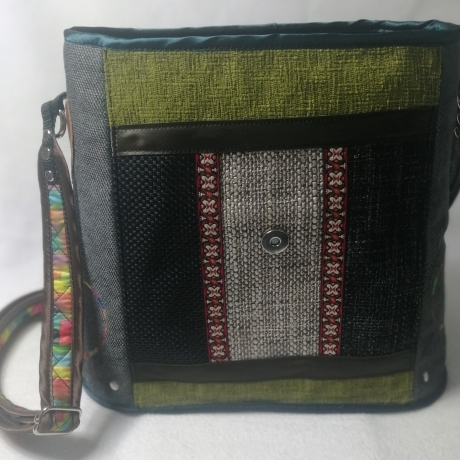 Handtasche Unikat Schultertasche grün grau hochwertig Upcycling