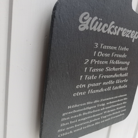Deko-Schiefertafel mit Spruch „Glücksrezept, Brettform