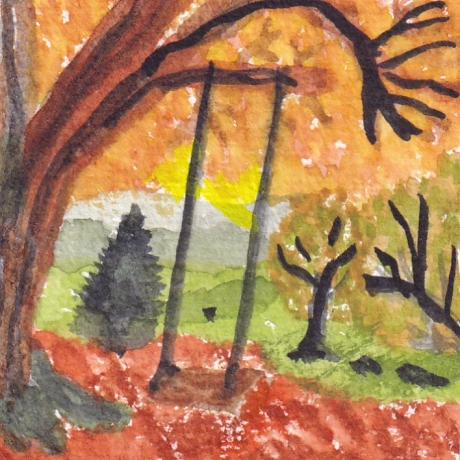 Aquarell Schaukel im Grünen Miniatur Original 6 x 6 cm 