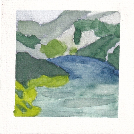 Aquarell Geirangerfjord, Norwegen Miniatur 6 x 6 cm Original