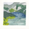 Aquarell Geirangerfjord, Norwegen Miniatur 6 x 6 cm Original