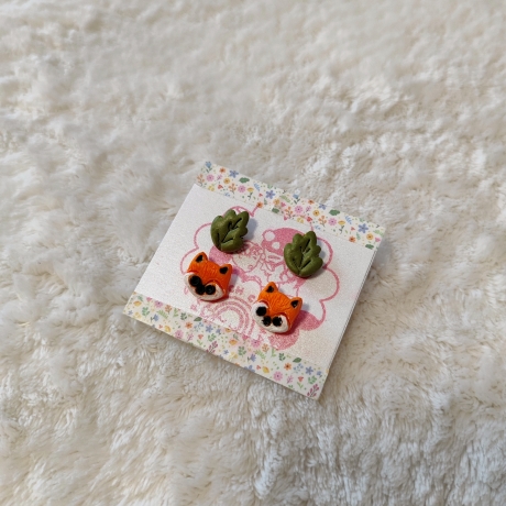 Mini Fuchs mit kleinen Blättern, Ohrstecker