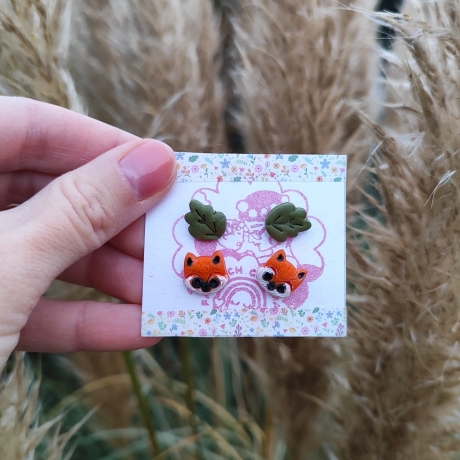 Mini Fuchs mit kleinen Blättern, Ohrstecker