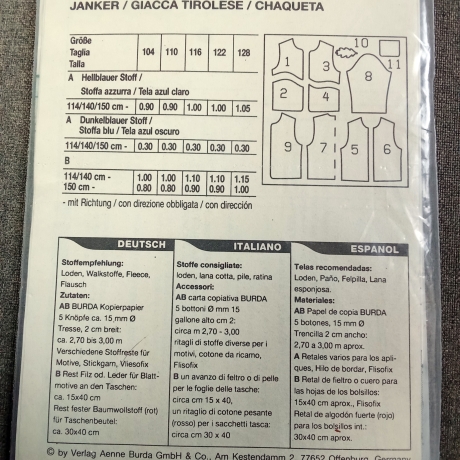 burda 3567 Schnittmuster Kinder Janker Jacke Gr. 104-128
