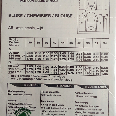 Burda 3214 Damenbluse Gr. 36–54 Langarm Kurzarm Vintage