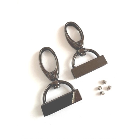 2x Karabinerhaken mit Endstück 25 mm schwarz-silber 