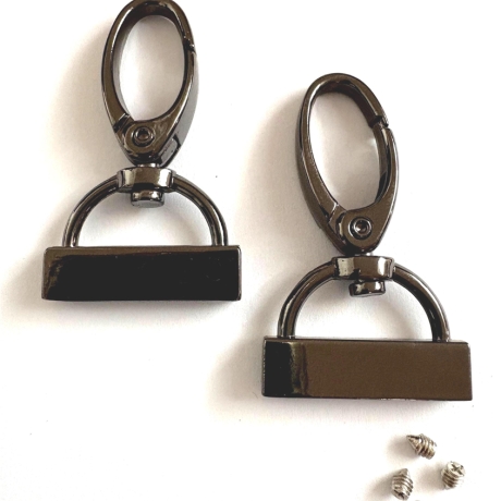2x Karabinerhaken mit Endstück 25 mm schwarz-silber 