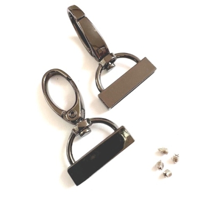 2x Karabinerhaken mit Endstück 25 mm schwarz-silber 
