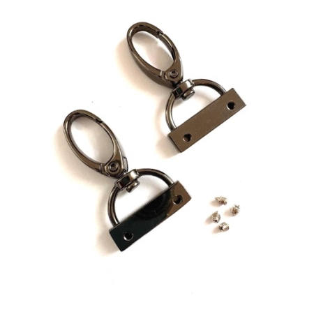 2x Karabinerhaken mit Endstück 25 mm schwarz-silber 