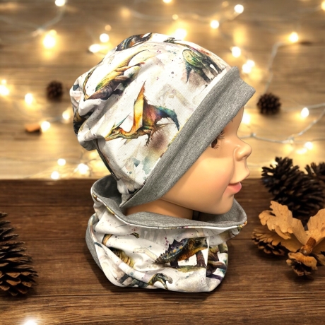 Beanie und Loop Set Dinos I Mütze Schal Junge Dinosaurier Set