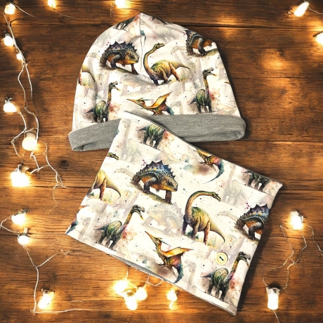 Beanie und Loop Set Dinos I Mütze Schal Junge Dinosaurier Set