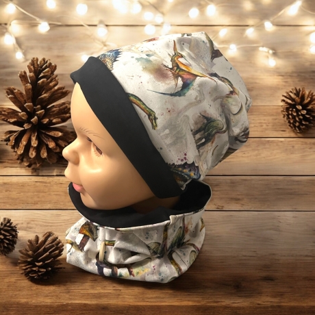 Beanie und Loop Set Dinos I Mütze Schal Junge Dinosaurier Set