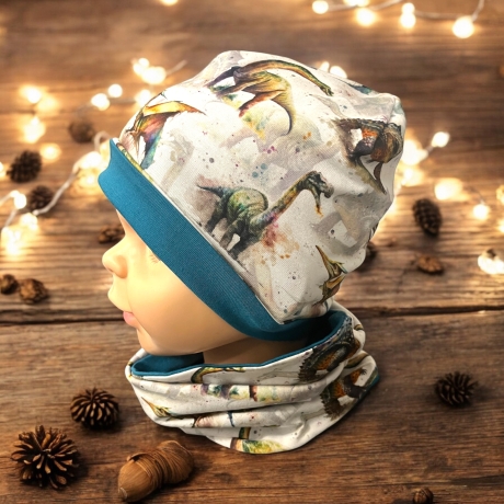 Beanie und Loop Set Dinos I Mütze Schal Junge Dinosaurier Set