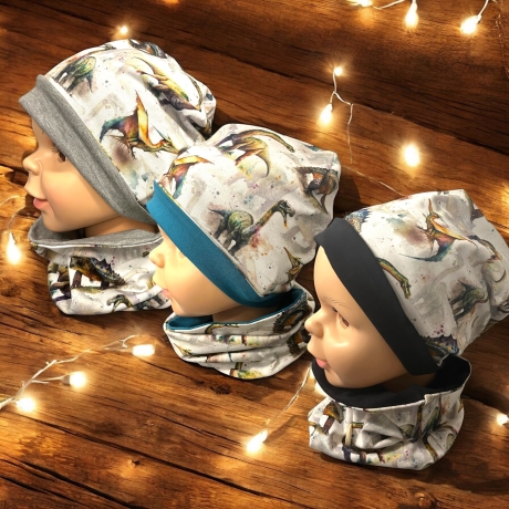 Beanie und Loop Set Dinos I Mütze Schal Junge Dinosaurier Set