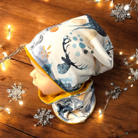 Mütze und Loop Set Kinder Hirsche Winter I Beanie Jersey Schal