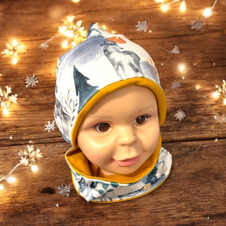 Mütze und Loop Set Kinder Hirsche Winter I Beanie Jersey Schal