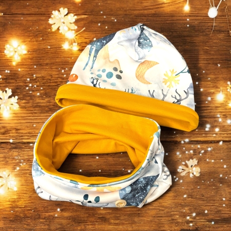 Mütze und Loop Set Kinder Hirsche Winter I Beanie Jersey Schal