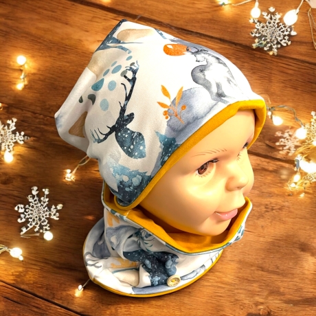 Mütze und Loop Set Kinder Hirsche Winter I Beanie Jersey Schal