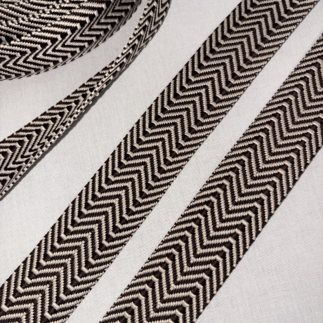Gurtband Fischgrät braun & natur doppelt Zickzack 38 / 40 mm